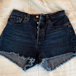 Levi's Dark Blue Frayed Jean Shorts
